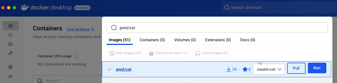 Manually pulling the CST image using Docker Desktop