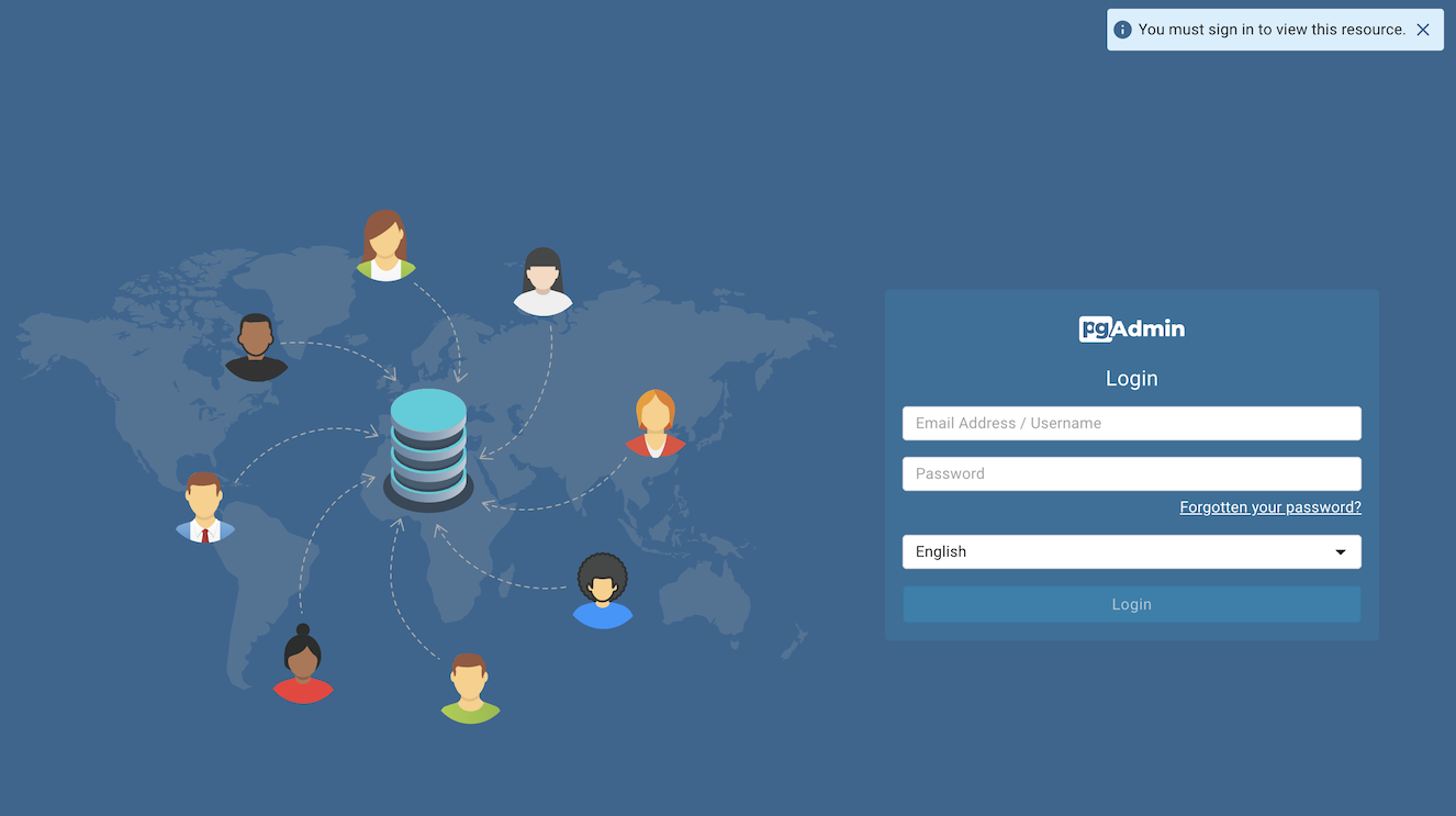 pgadmin login page
